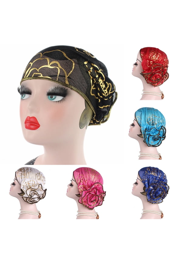 Elegant Women Lace Flower Pleat Beanie Mesh Turban Headwrap Muslim Chemo Bonnet Cap