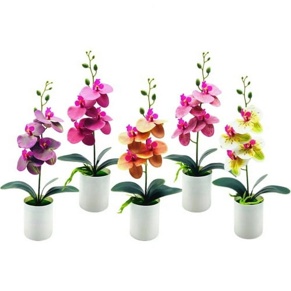 D-GROEE Fake Plants Artificial Potted Orchid Flowers for Home Office Bathroom Decor, PVC Orchids for Shelf Desk Decoration