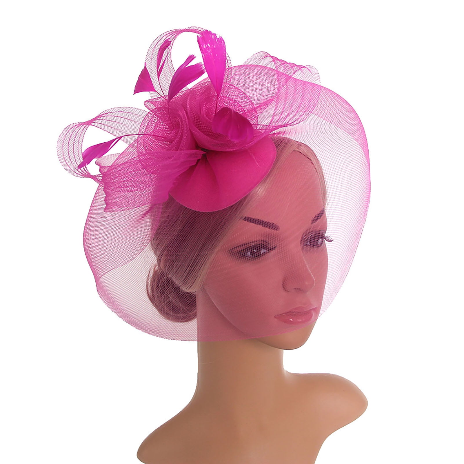 Elegant Fuchsia Ladies Fascinator Hat with Veil Fuchsia PillBox Hat Fascinator With Feathers & Veil main image 2