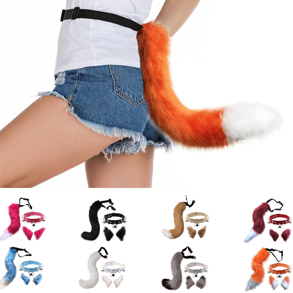 DGROEE Faux Fur Cat Ears Hair Clip Furry Wolf Fox Tail Halloween Bell