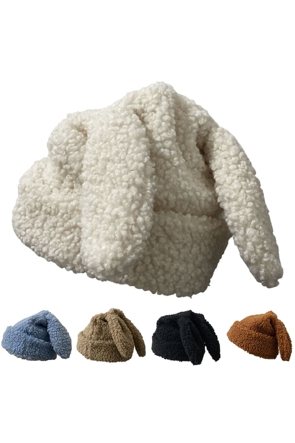 Floppy Sherpa Beanie Hats Cute Bunny Ears Funny Hat Fluffy Winter Cap Warm Rabbit Skull Cap Outdoor Slouchy Hat