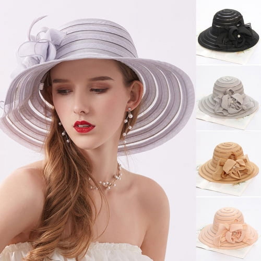 D-GROEE Floral Fascinator Church Floppy Wide Brim Bucket Hat for Party