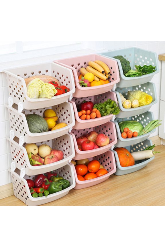 Fruit Storage Basket, Stackable Vegetable Fruit Basket Utility Rack,Plastic Storage Organizer Bin for Kitchen, Pantry Closet, Bedroom, Bathroom,Garage