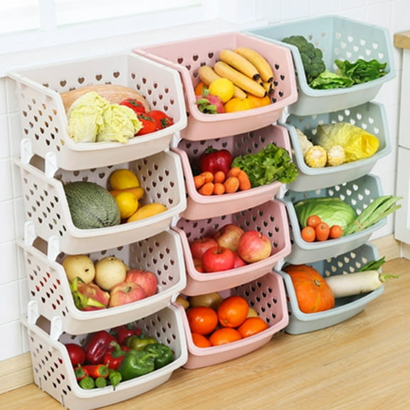 D-GROEE Fruit Storage Basket, Stackable Vegetable Fruit Basket Utility Rack,Plastic Storage Organizer Bin for Kitchen, Pantry Closet, Bedroom, Bathroom,Garage