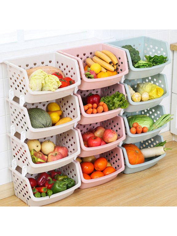 Fruit Storage Basket, Stackable Vegetable Fruit Basket Utility Rack,Plastic Storage Organizer Bin for Kitchen, Pantry Closet, Bedroom, Bathroom,Garage