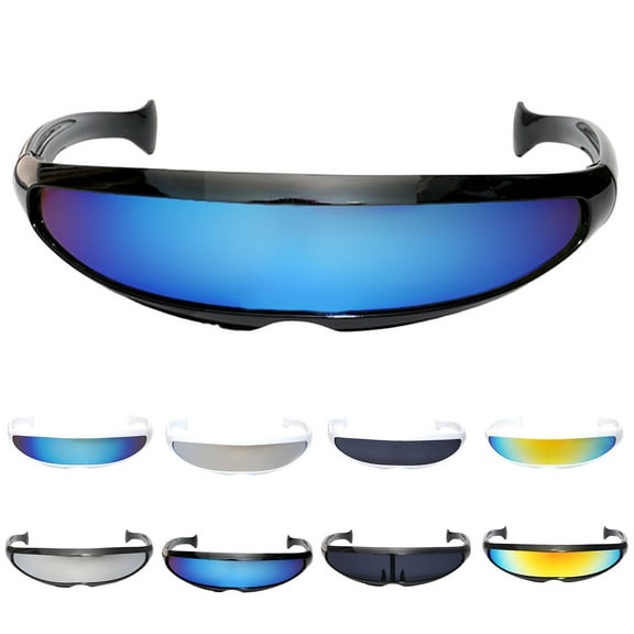 D-GROEE Futuristic Shield Sunglasses for Cosplay Mirrored Lens Visor Narrow Cyclops Novelty Party Shield Cool Alien Sunglasses