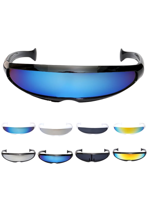 Futuristic Shield Sunglasses for Cosplay Mirrored Lens Visor Narrow Cyclops Novelty Party Shield Cool Alien Sunglasses
