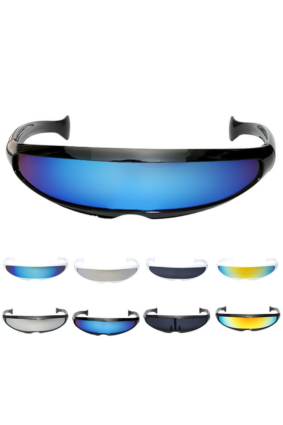 Futuristic Shield Sunglasses for Cosplay Mirrored Lens Visor Narrow Cyclops Novelty Party Shield Cool Alien Sunglasses