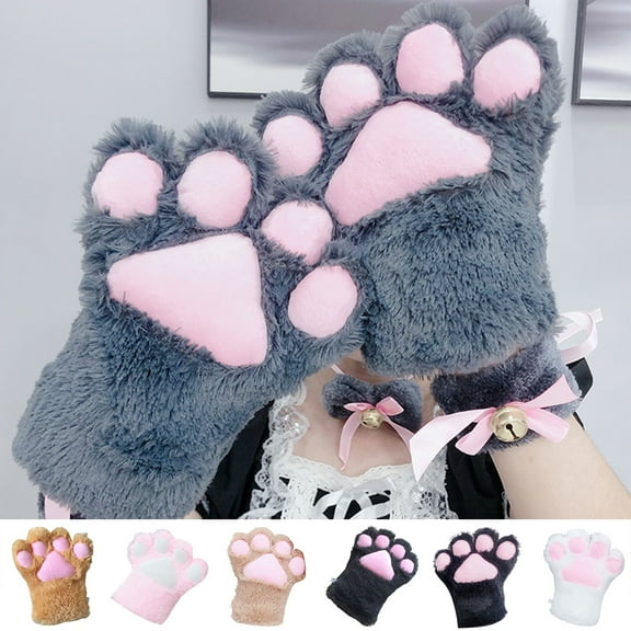 D-GROEE Girl's Soft Windproof PV Fleece Winter Gloves, Cat Paws Black