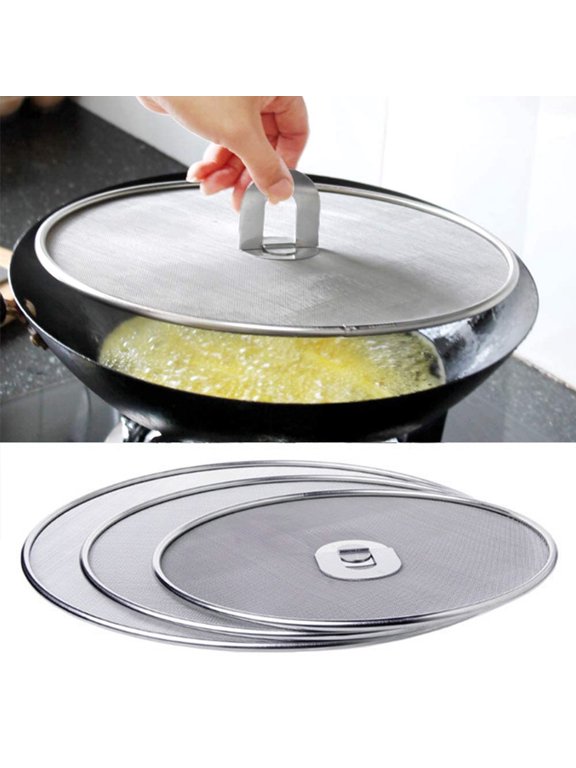 Grease Splatter Screen for Frying Pan with Fold Flat Knob Fine Mesh Oil Splash Guard Skillet Splatter Shield Oil Catcher Skillet Lid for Cooking