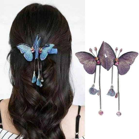 D-GROEE Hair Clip Realistic Butterflies Luxury Dream Tassel Beads Spring Clip Fix Hair Non-Slip Stable Back Head Hair Clip Hair Accessories