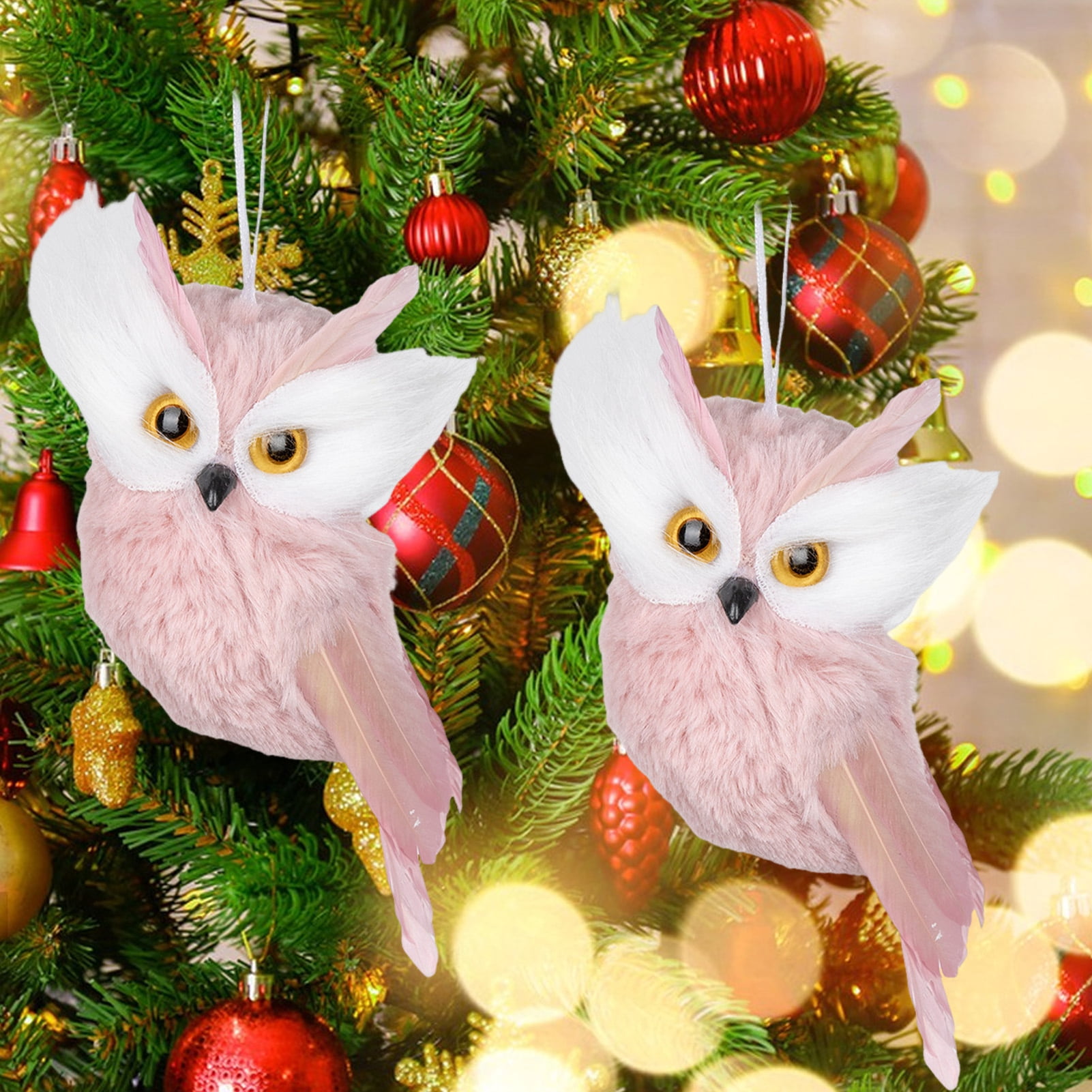 DGROEE Hanging Owl Pink Christmas Ornaments Mini Plush Owl Ornament