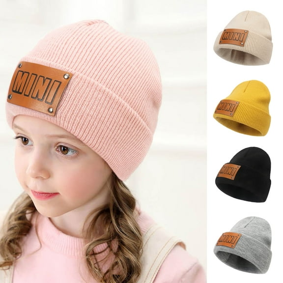 D-GROEE Kids Winter Knitted Beanie Hats Toddler Warm Cuffed Hat with MINI Label Children Knitted Hat