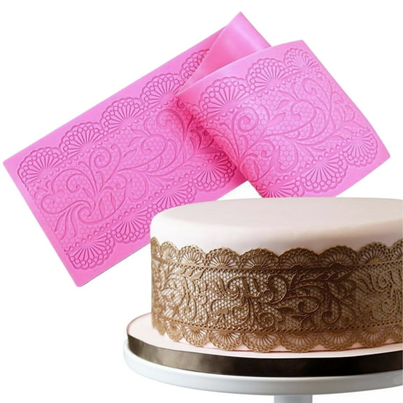 D-GROEE Kitchenware Flower Pattern Impression Mat Embossed Silicone Cake Mat 15.6x 3.8" Fondant Cake Decorating Tools Gum Paste Molds Cake Molds Pastry Baking Tools