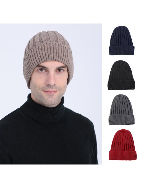 Knit Beanie Winter Hat, Thermal Thick Yarn Snow Skull Cap for Men and Women