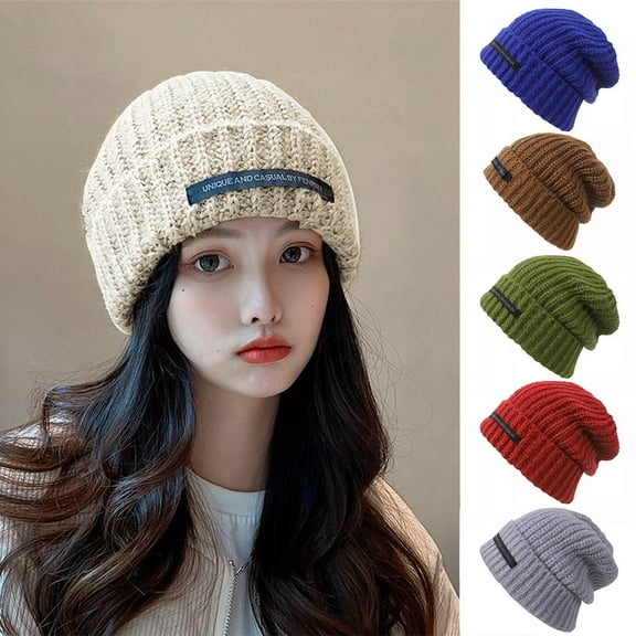 D-GROEE Knitted Hat Solid Color Knitted Winter Warm Hat Streetwear for Unisex Ultra-thick High Elasticity Cozy Outdoor Headwear Perfect for Autumn for Women
