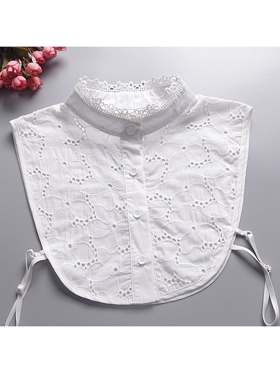 Lady Half-Shirt Blouse Hollow Out Detachable Stand Lace Chiffon Fake Collars Dickey Collar Faux Collar