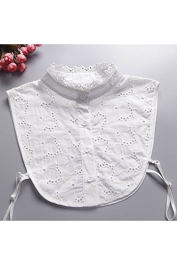 Lady Half-Shirt Blouse Hollow Out Detachable Stand Lace Chiffon Fake Collars Dickey Collar Faux Collar