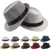 D-GROEE Lightweight Solid Color Wide Brim Fedora Felt Band Braided Panama Fedora Beach Sun Hat