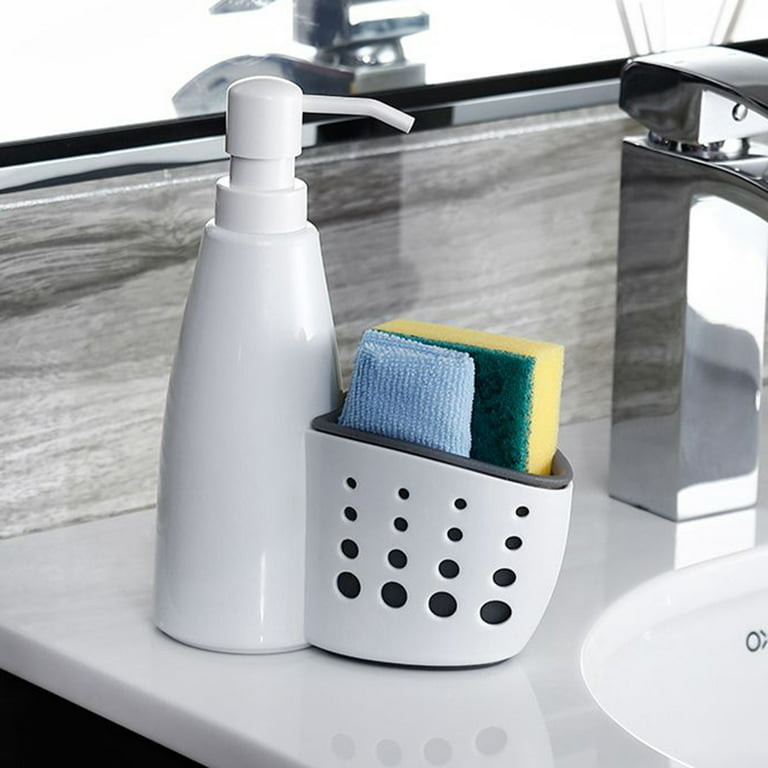 D-groee Liquid Soap Dispenser with Sponge Holder, Dish Soap Dispenser Pump Bottle with Brush Holder for Kitchen Bathroom Counter-Top Sink Scouring Pad