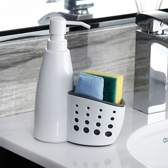 D-GROEE Liquid Soap Dispenser with Sponge Holder, Dish Soap Dispenser Pump Bottle with Brush Holder for Kitchen Bathroom Counter-top Sink Scouring Pad Storage and Organization