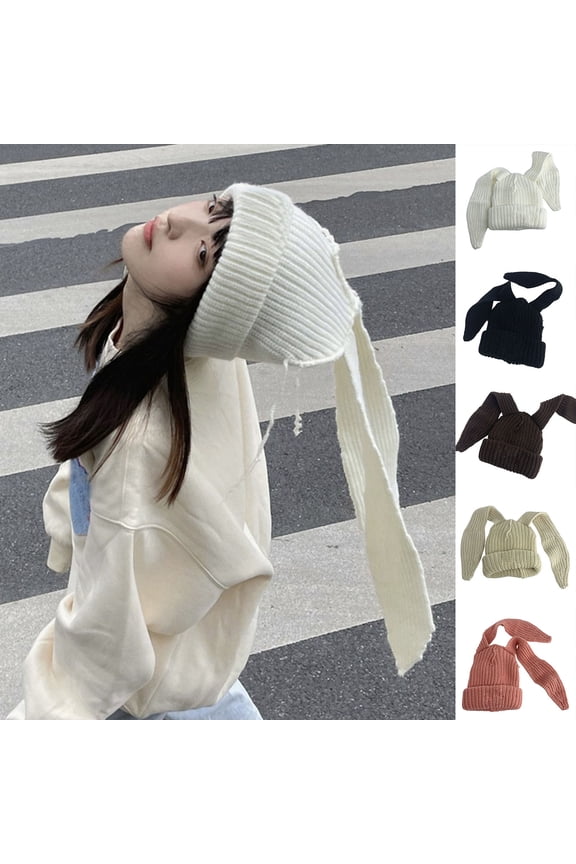 Long Rabbit Ears Beanie Hats Thickened Knitted Bunny Ears Cap Cute Plush Winter Hat for Women Girls