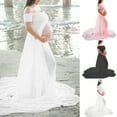 thumbnail image 1 of D-GROEE Maternity Dress for Photography Off Shoulder Chiffon Patchwork Gown Split Front Pregnancy Dresses for Photoshoot, 1 of 7