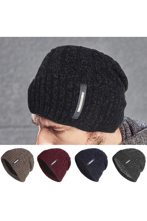 Men Beanie Winter Hat - Warm Woolen Yarn Chunky Cable Knit Hats - Soft Stretch Thick Cute Knitted Cap for Cold Weather