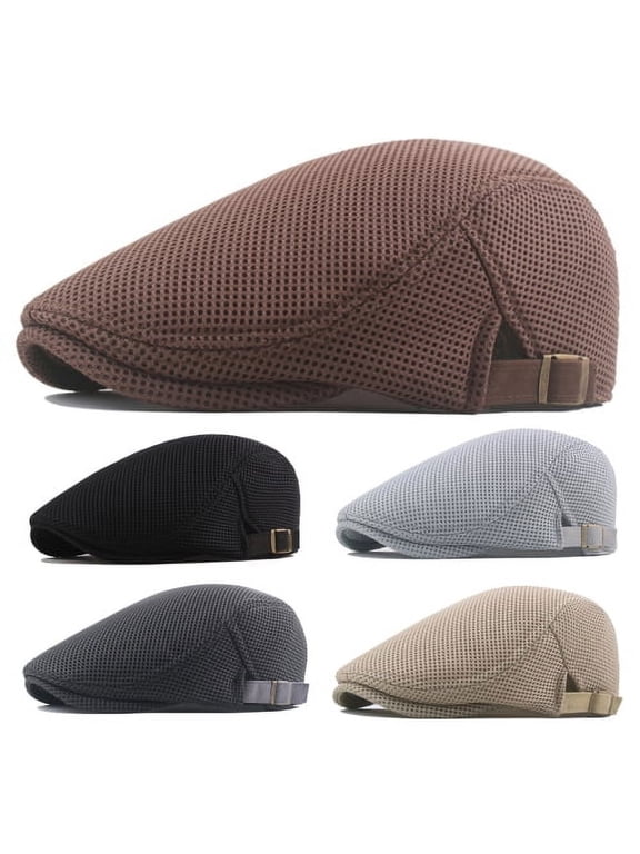 Men Polyester Hollow Flat Cap Breathable Summer Newsboy Hat Beret Ivy Hat Cabbie Flat Cap for Driving Hunting