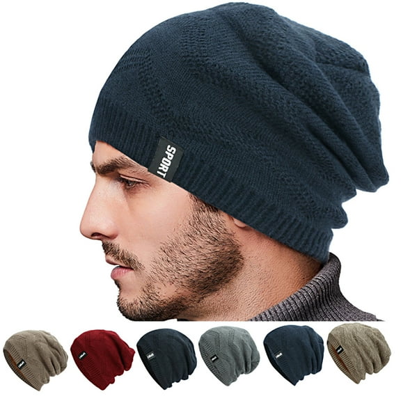 D-GROEE Men Slouchy Beanie Hat Knit Fleece Lining Baggy Slouch Skull Cap Thickening Soft Warm Slouch Beanie Cap for Winter