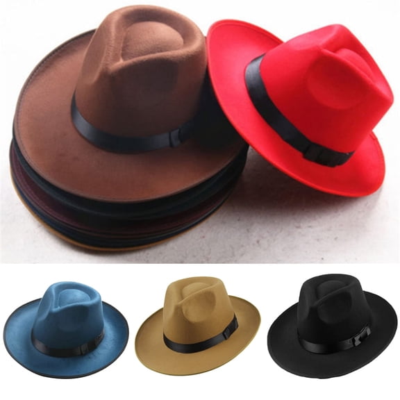 zobvuyeg Men & Women Vintage Wide Brim Fedora Panama Hat Sun Visor Cap