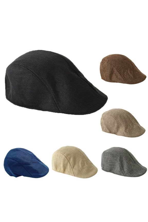Men's Linen Blend Flat Cap Breathable Summer Newsboy Hat Beret Hat Newsboy Hat for Driving Hunting