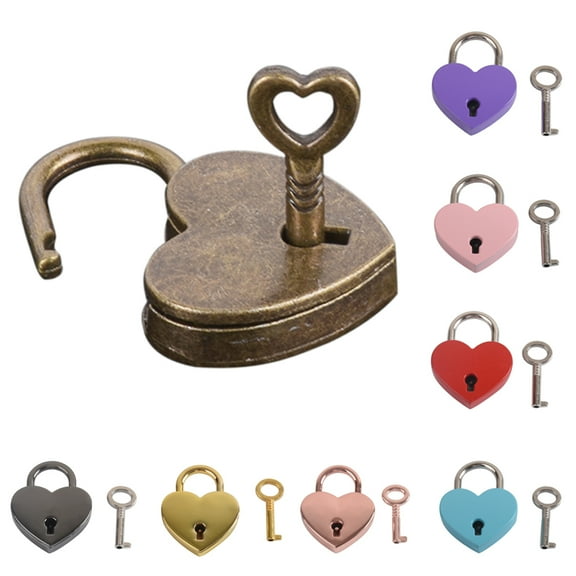 D-GROEE Mini Alloy Vintage Lock Mini Love Shape Lock Replica Padlock with Keys for Padlock Bag Travel Suitcase