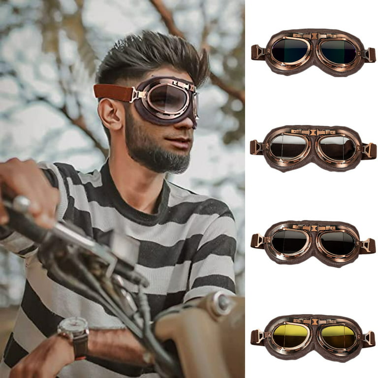 D-GROEE Motorcycle Goggles, Vintage Aviator Pilot Style Motocross