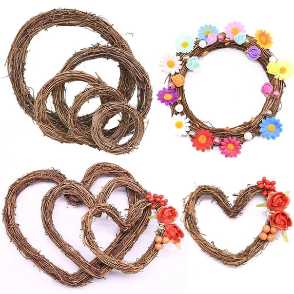 D-GROEE Natural Rattan Wreathes Vine Round/Heart Shape Branch Wreath Christmas Rattan Wreath Garland Decoration for DIY Christmas Craft or Wedding Decors