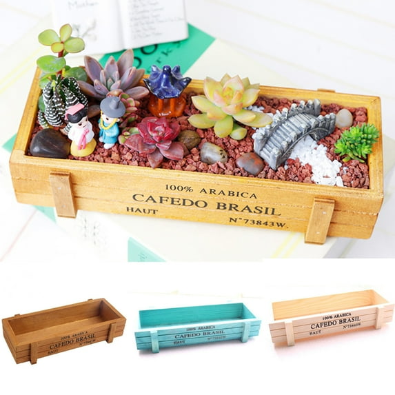 D-GROEE Natural Wood Rectangle Planter Box Multiple Color Choices Rustic Wooden Planters | Micro Landscape Flower Succulent Indoor Decorative Box