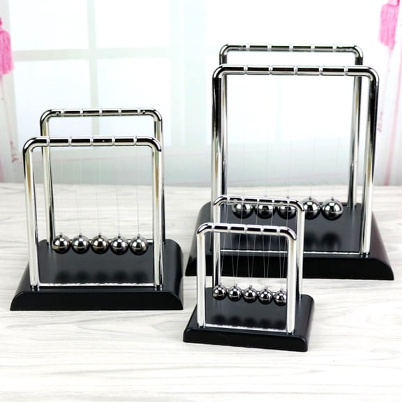 D GROEE Newtons Cradle Balance Balls with Black Wooden Base Fun Science Learning Desk Toys Fun Gadget 5 Pendulum Balls for Office and Home Decoration
