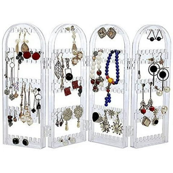 D-GROEE PP Earrings Holder for Women, 2/3/4 Doors Foldable Screen Necklace Display Rack, Jewelry Organizer Stand Display