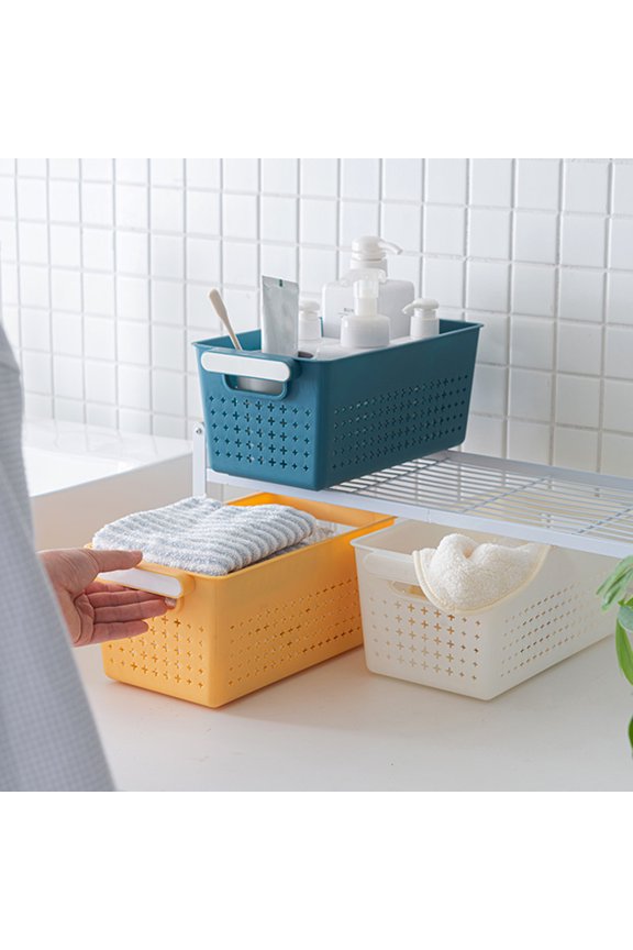 PP Storage Basket, Desktop Baskets with Handle, Portable Bathroom Open Storage Bin, Small Plastic Containers Shelf Brackets for Shelves Countertop Kitchen Cabinet Office