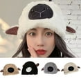 thumbnail image 1 of D-GROEE Plush Hat Cute Fuzzy Cozy Thickened Stretchy Keep Warm Soft Autumn Winter Sheep Lamb Ears Girls Cap for Daily, 1 of 8