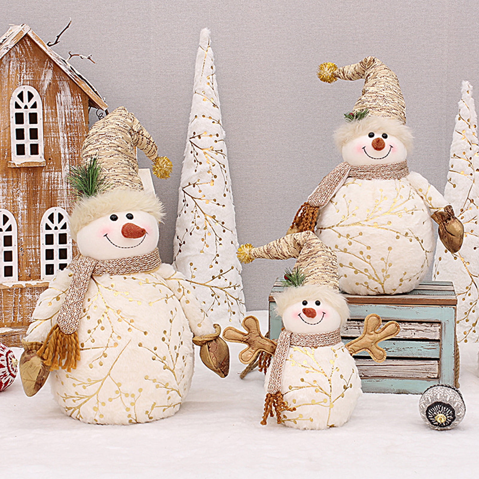 DGROEE Plush Snowman Pine Decor Stuffed Toys, Adorable Snowmen Decorations, Soft and Cuddly