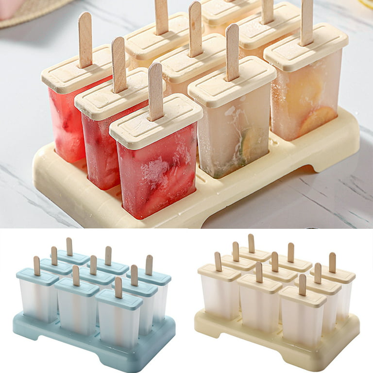 D-groee Popsicle Molds 9 Ice Pop Mold Reusable Ice Cream Maker DIY Popsicle for Home, Beige