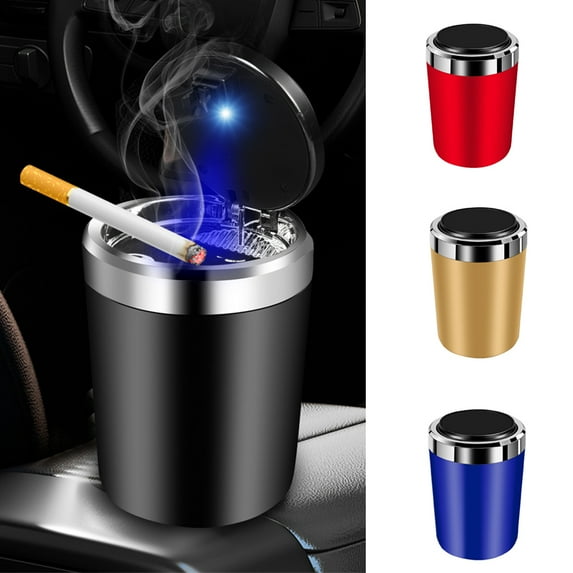 D-GROEE Portable Car Ashtray with LED Light 10cm x 8cm x 7cm Metal Smokeless Windproof