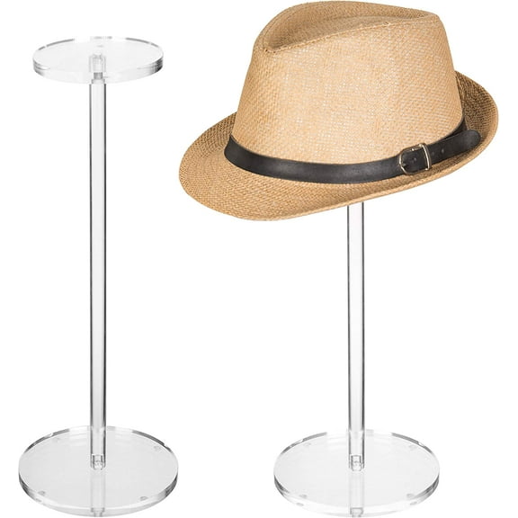 D-GROEE Premium Clear Acrylic Hat Stand and Wig Holder Rack, Decorative Hat Display Stand with Pedestal and Round Base