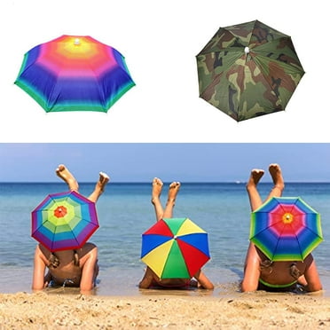 D-GROEE Rainbow Umbrella Hats Camouflage Foldable Fishing Cap Beach Umbrella Adjustable Headband
