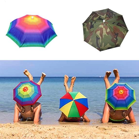 D-GROEE Rainbow Umbrella Hats Camouflage Foldable Fishing Cap Beach Umbrella Adjustable Headband