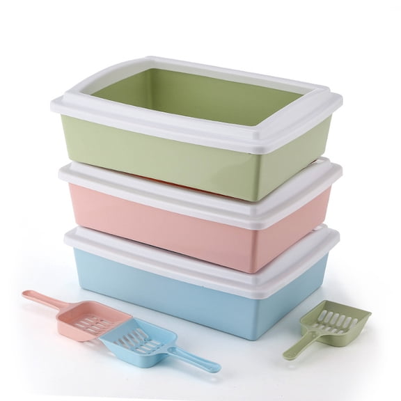 D-GROEE Rectangle Top Cat Litter Box with Scoop Cat Kitty Toilet PP Durable Semi-Enclosed Pet Cleaning Supplies Litter Box, Easy to Clean