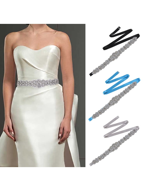 Rhinestone Bridal Belt with Satin Ribbon Crystal Wedding Belt Bridesmaid Sash Women Dress Accessories