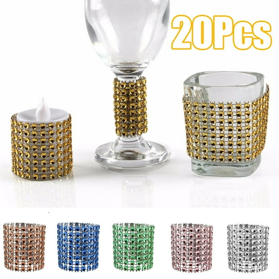 D-GROEE Rhinestone Napkin Rings, 20 Pieces Napkin Holder Chair Sash Bows, Mesh Bling Diamond Adornment for Place Settings, Wedding Receptions, Dinner or Holiday Parties, Family Gathe