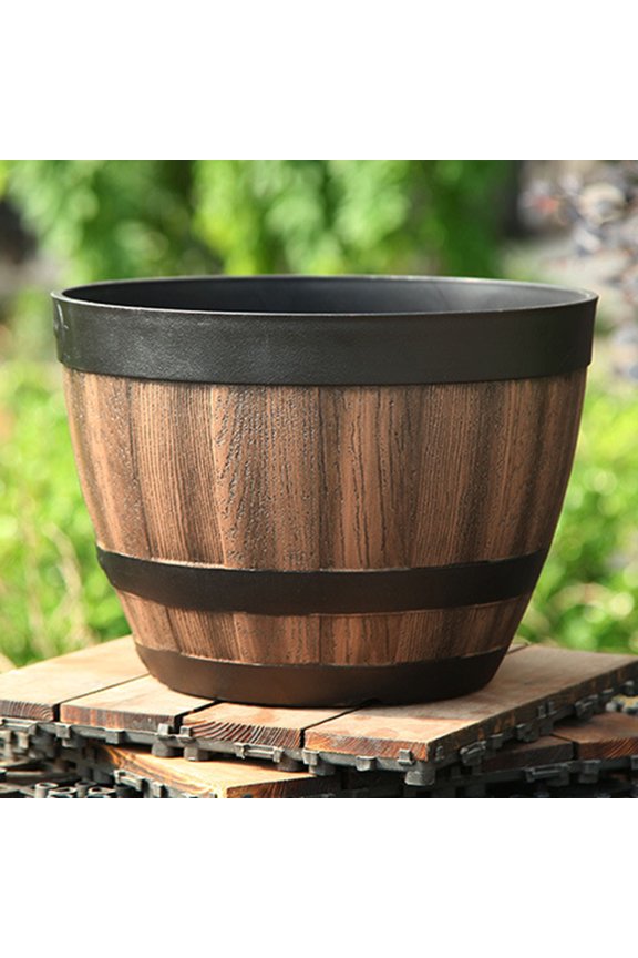 Rustic Style Plastic Whiskey Barrels Bucket Flower Planter Plant Pots Boxes Container Water Wishing Well Pail Patio Garden Backyard Primitive Planter Outdoor Indoor Home Decor